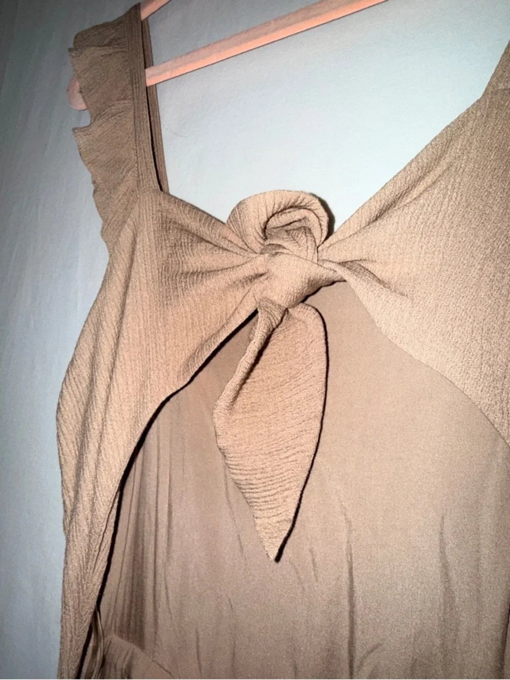 Sweet Lovely by Jen Taupe Textured Wide Leg Jumpsuit Tie Back Small NWOT - Picture 5 of 9